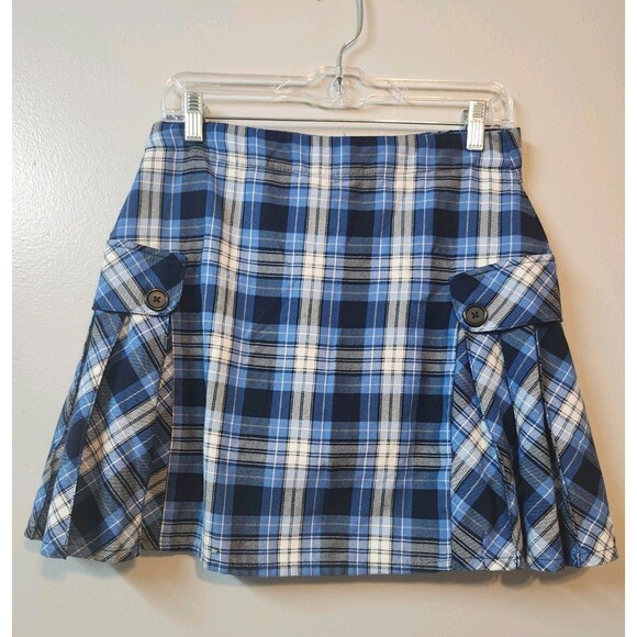 Lands End Side Pleat Plaid School Girl Skort Above the Knee Blue White - Picture 1 of 6